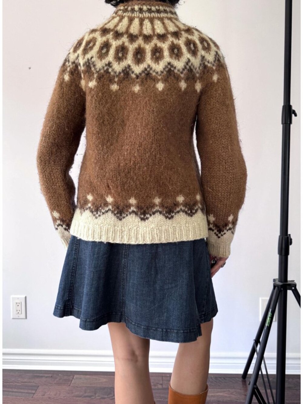 Vintage brown fair isle nordic icelandic wool chunky hand knit cardigan sweater - Picture 4 of 8